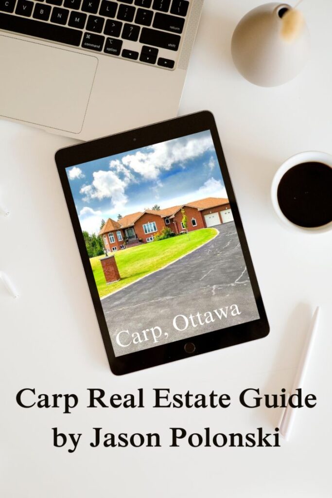 Carp Realtor, Carp Real Estate Guide, Jason Polonski, Jason Polonski. Tablet with a photo of a bungalow house from Carp Real Estate Guide created by Carp Real Estate agent.