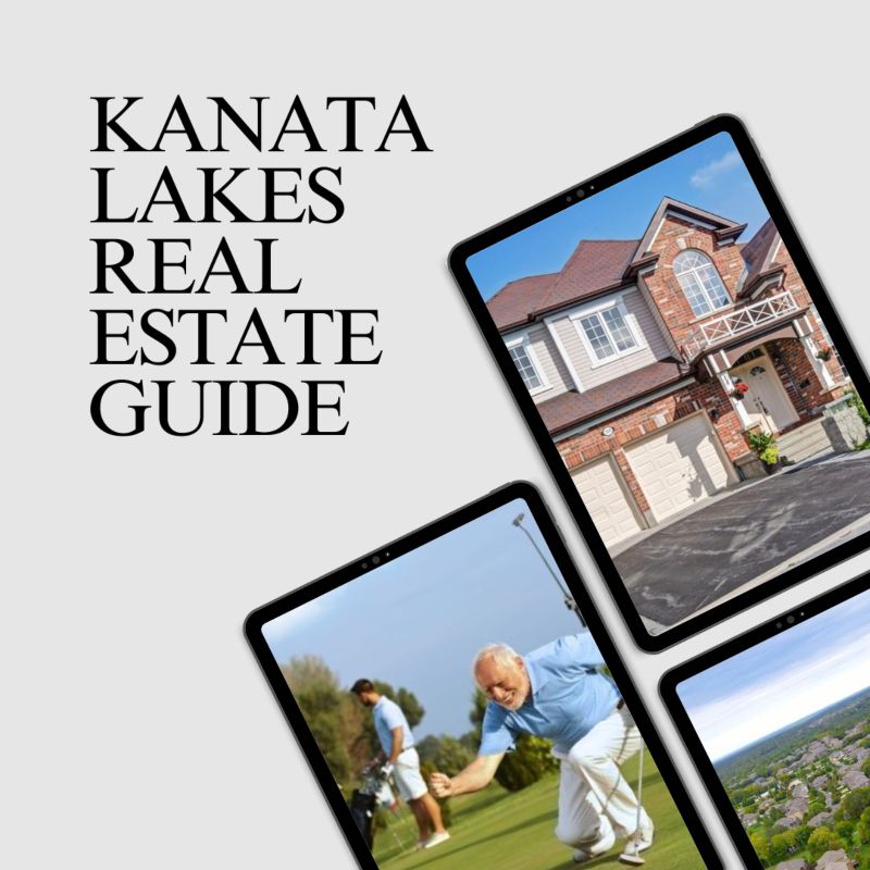 Kanata Lakes Realtor, Kanata Lakes Real Estate Guide, Jason Polonski. Tablet screens with a photo of a Two-story townhome and an old man playing golf from Kanata Lakes Guide created by Kanata Lakes Real estate agent.