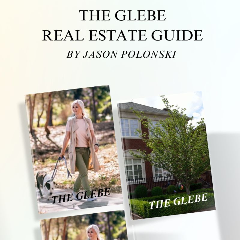 The Glebe Realtor, The Glebe Real Estate Guide, Jason Polonski. 2 books with a house on the cover and a woman walking a dog in The Glebe from The Glebe Real Estate Guide created by The Glebe Real estate agent.