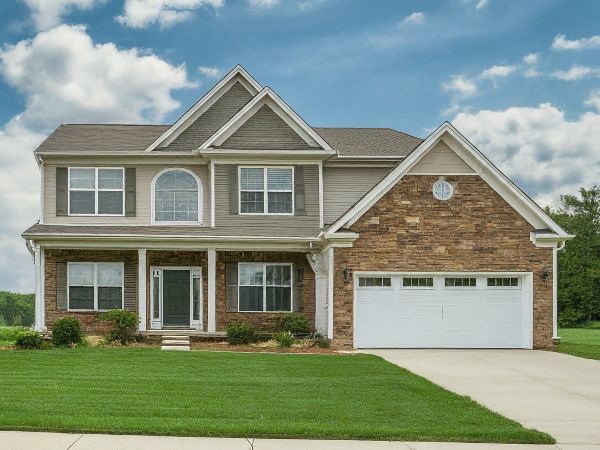 Stittsville Home by Jason Polonski. A two-story house in Stittsville with a lush green lawn extending from its base. The house is adorned with brown brick, giving it a sturdy and traditional appearance.