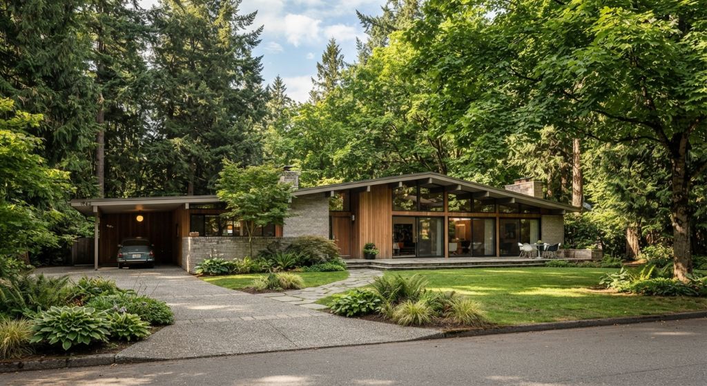 Mid-century modern home on a large treed lot