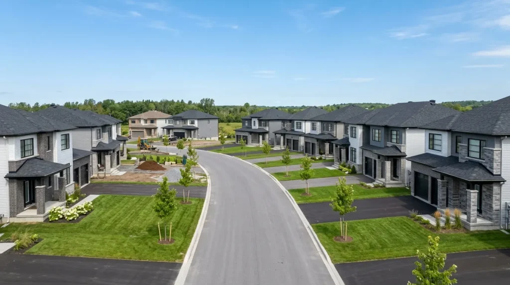 New construction homes in a Barrhaven neighbourhood