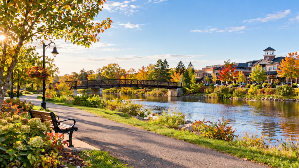 Walking path beside a pond in Stittsville, one of the parks that make it a good place to live for families